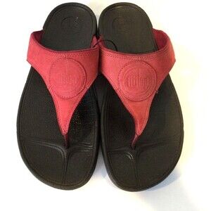 Fitflop Lulu Sandals Womens Size 10 Red Suede Leather Sandals Flip Flops EU 42